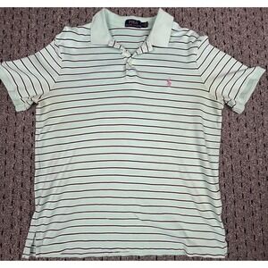 Polo Ralph‎ Lauren Polo Shirt Mens Large Light Green Blue Stripe Short Sleeve